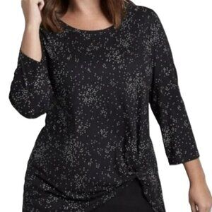Women's LANE BRYANT Black White Dot Twist Knot Hi Lo Hem Tunic Plus Size 14/16
